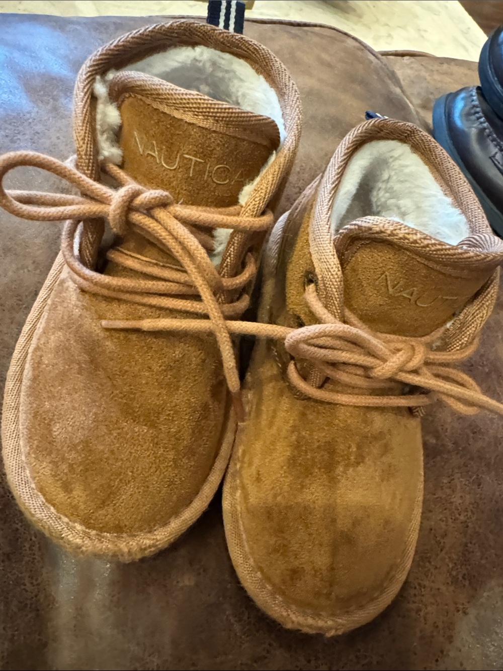 Nautica Kids Brown Suede Faux-Fur Lined Lace-Up Boots